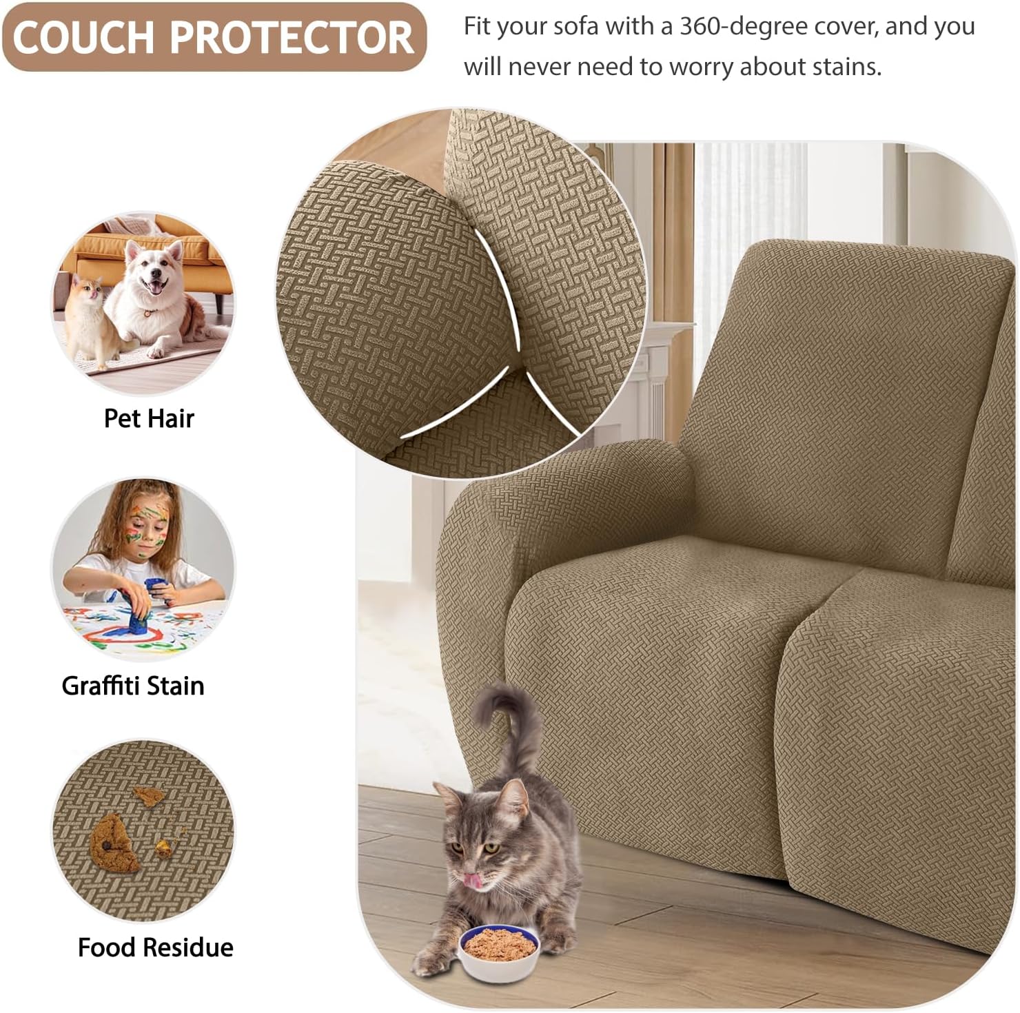 ALIECOM 100% Waterproof Recliner Sectional Couch Covers L Shape Stretch Corner Reclining Sectional Sofa Cover Washable Recliner Slipcover Protector for Dog Pet (5 Seat and 1 Console, Camel)
