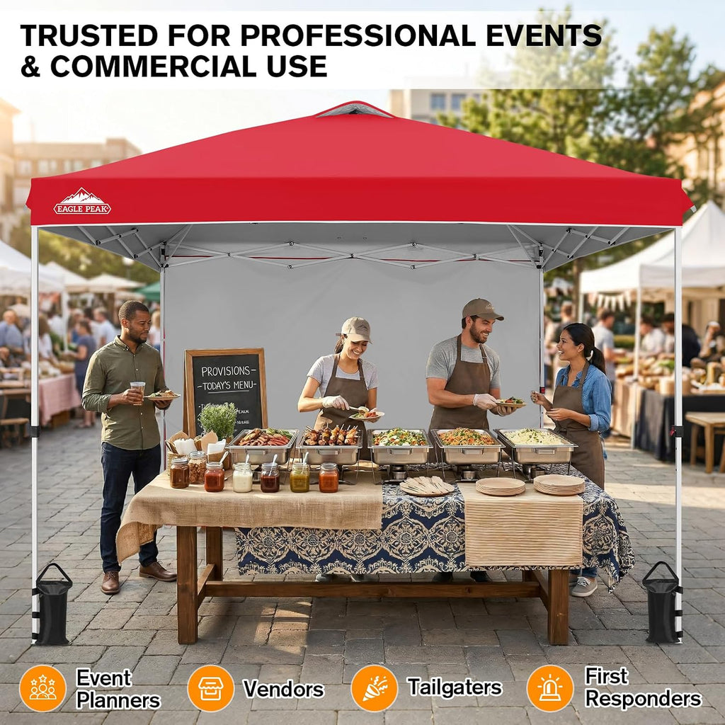 EAGLE PEAK Commercial Canopy 10x10 Pop Up Canopy Tent with 1 Sidewall, Easy Setup Heavy Duty Instant Event Shelter for Vendors & Markets, Outdoor Sun Shade, Red