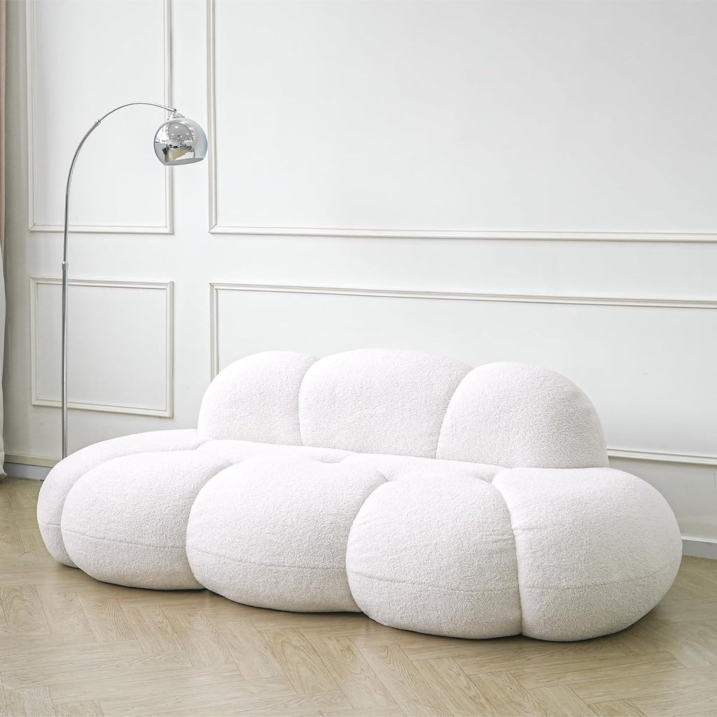 JACH Cloud Shaped Couches for Living Room, Modern Comfy Upholstered Sofa, Cloud Shaped Leisure Sofa, Upholstered Couch for Bedroom, Apartment, Small Space (White, No Assembly Required)