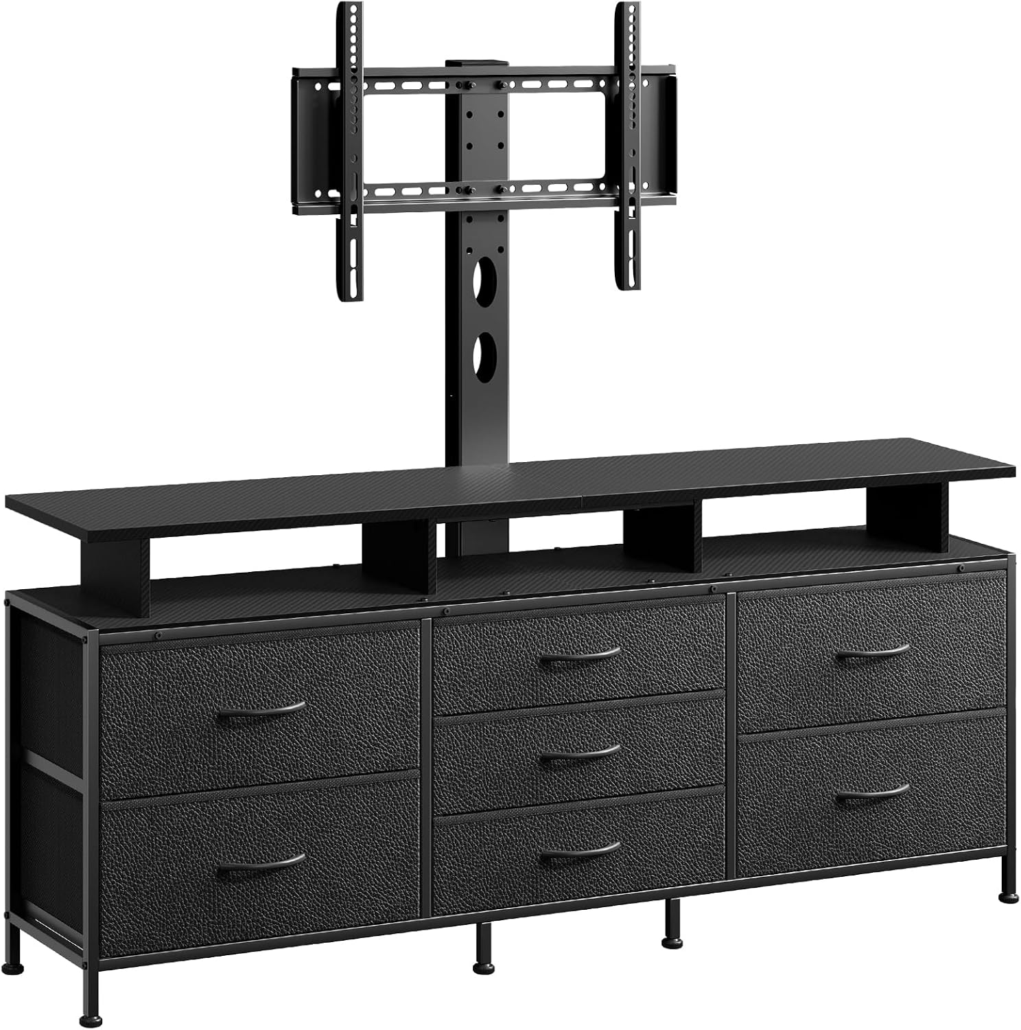 REAHOME TV Stand with Mount, 63' Entertainment Center for 32/45/55/60/65/70 inch TVs, Media Console Table with 7 Drawers, Height Adjustable Mount, Dresser TV Stand for Living Room, Carbon Fiber Black