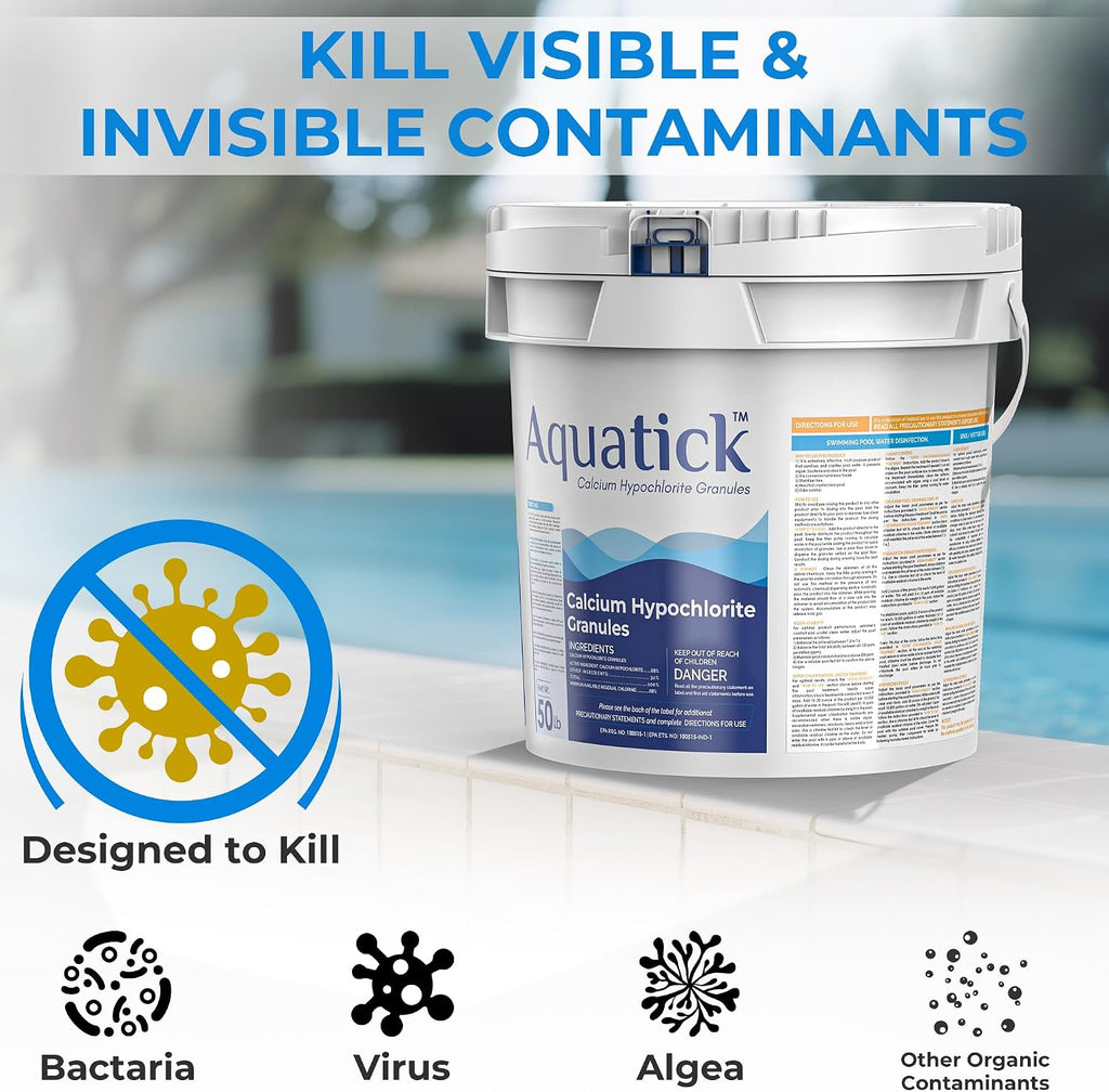 Pro-Grade Chlorine Pool Shock, 68% Cal-Hypo Granular Sanitizer, Prevents Bacteria & Algae, Restores Crystal Clear Water - Shock Treatment, Swimming Pool Chemical - 50Lb