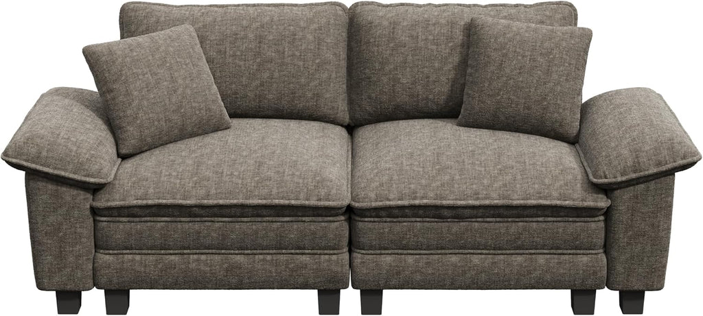 PHI VILLA Indoor Modular Couches Sets, 87.5' Sectional Loveseat Sofa with Upholstered Deep Seat, 2-Seater Comfy Couches for Living Room Bedroom, Chenille Fabric, Smoky Grey