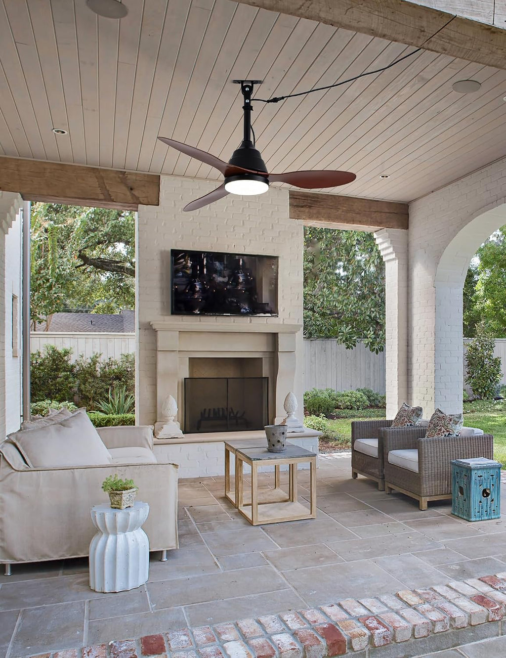Bella Depot 42' Outdoor Ceiling Fan Waterproof Gazebo Fan with Light Smart App Remote Control Hanging Fan for Outside Patios Pergola Tent Plug-in Design Adjustable Brightness (42'- Coffee)
