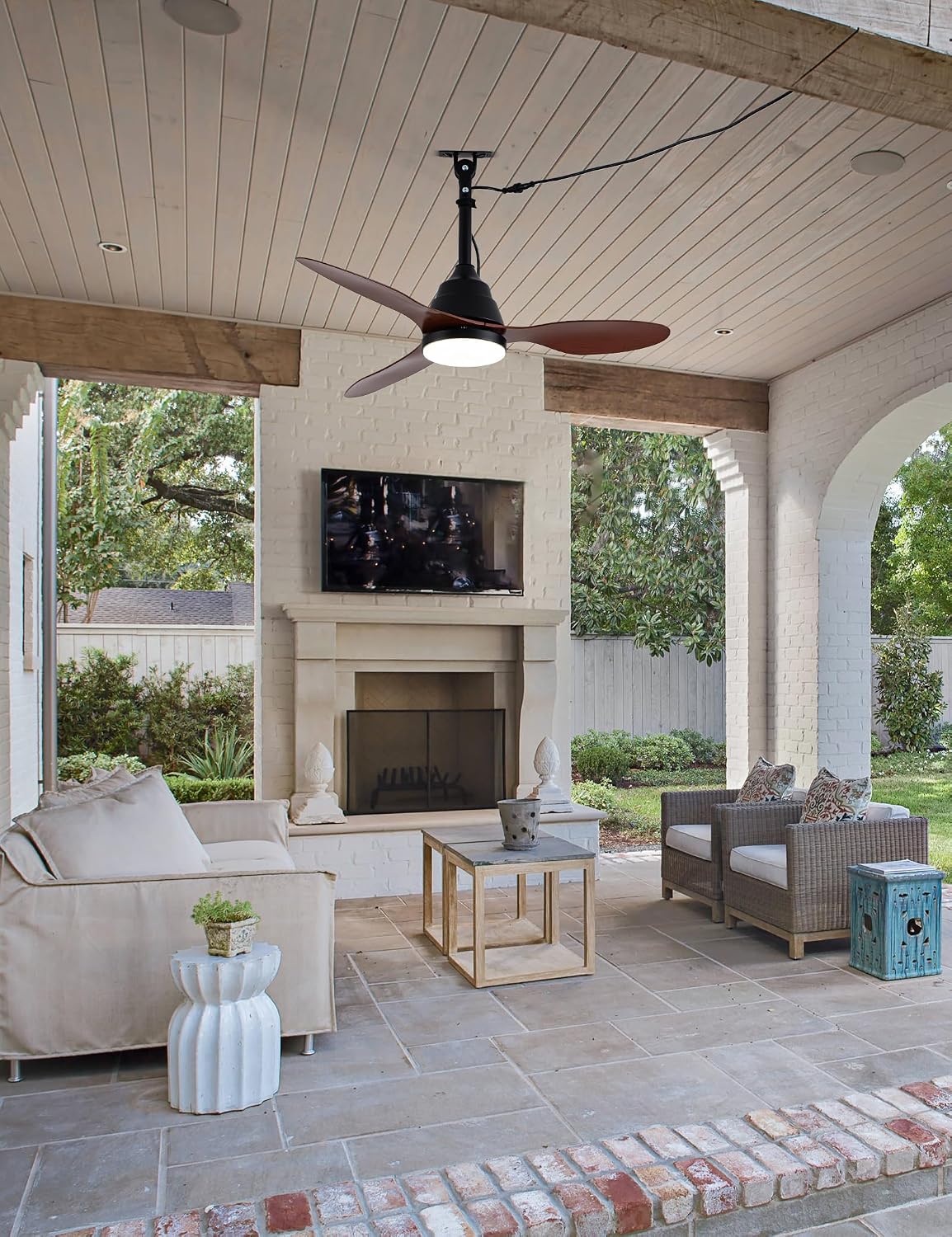Bella Depot 42' Outdoor Ceiling Fan Waterproof Gazebo Fan with Light Smart App Remote Control Hanging Fan for Outside Patios Pergola Tent Plug-in Design Adjustable Brightness (42'- Coffee)