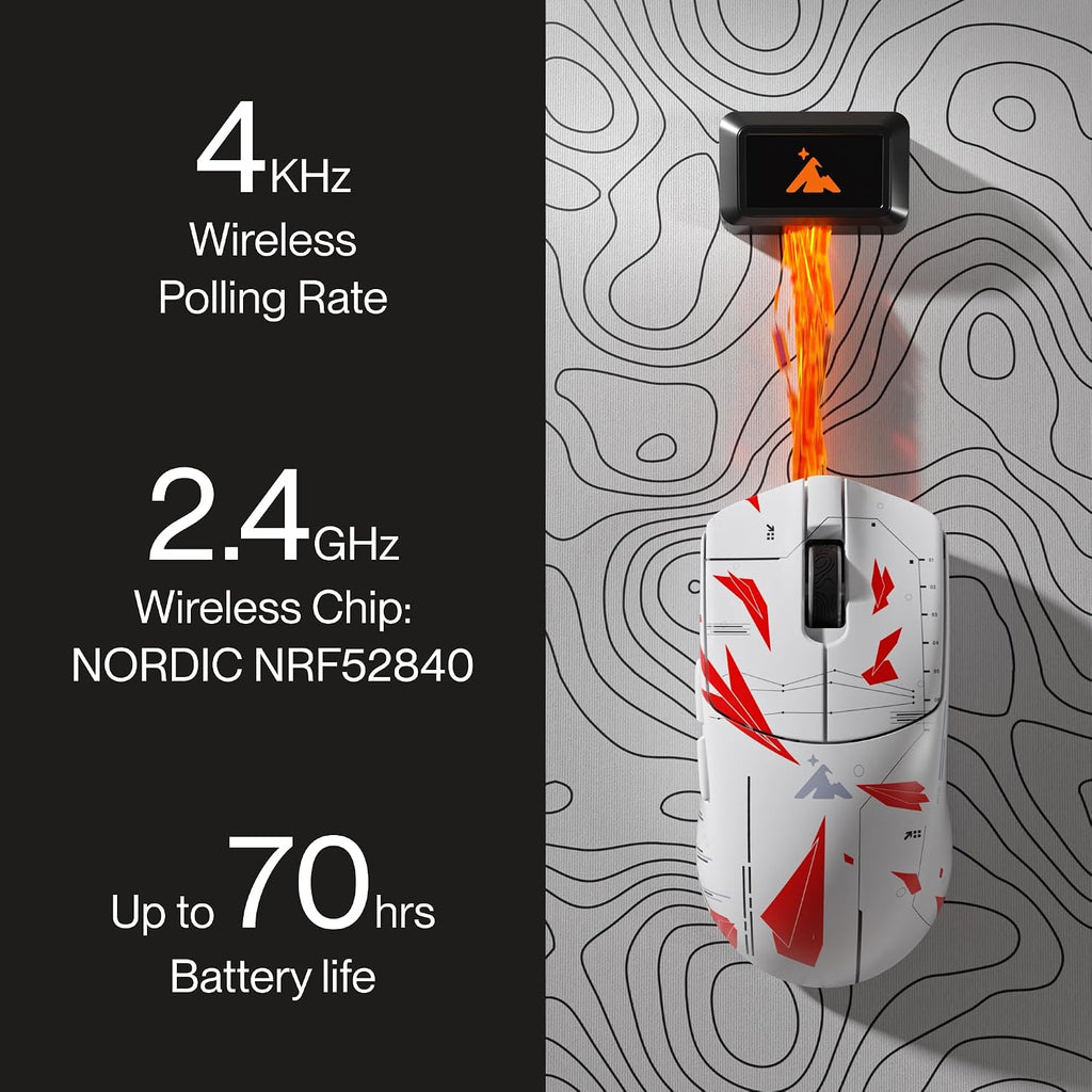 Higround Yuma Wireless Mouse - Radar, Lightweight Gaming Mice, PIXART 3395 Sensor, 26K DPI, 650 IPS, 50G Acceleration, Up to 70 Hours Battery Life, 4KHz Wireless Polling Rate with Motion Sync