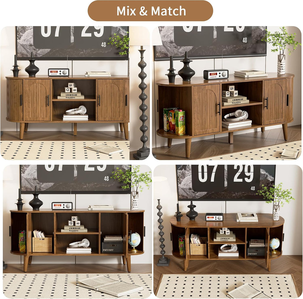 Mxtxmy 51' Fluted TV Stand, Mid-Century Modern Entertainment Center for Tvs up to 60' with Drawers and Fluted Doors, Curved TV Media Console Table with Sliding Doors for Living Room, Bedroom (51')