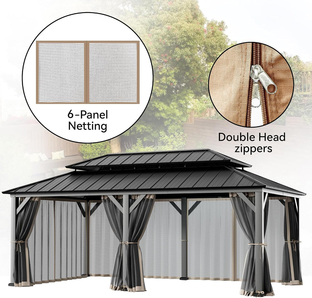 Covered Outdoor Gazebo Mosquito Netting Replacement Universal 6-Panel Sidewalls 12' x 24', Outdoor Gazebo Mosquito Nettings with Double Zipper, Replacement for Patio Canopy, Garden (Mosquito Net Only)
