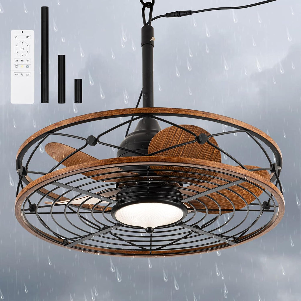 TIFEROR Outdoor Ceiling Fan with Light and Remote Control, 24 'Wet Rated Ceiling Fan with Remote and Light Kit for Gazebo, Porch and Patio