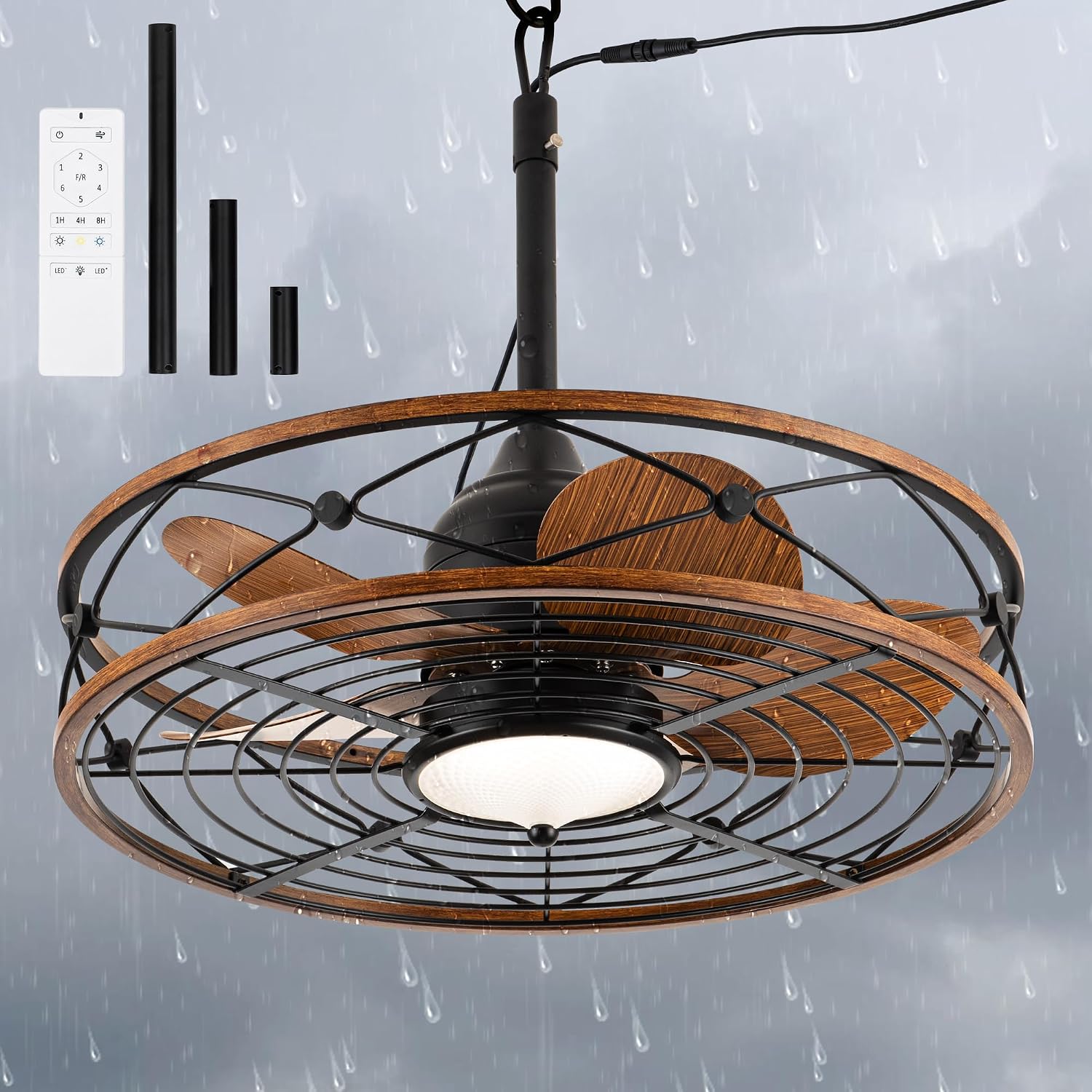 TIFEROR Outdoor Ceiling Fan with Light and Remote Control, 24 'Wet Rated Ceiling Fan with Remote and Light Kit for Gazebo, Porch and Patio