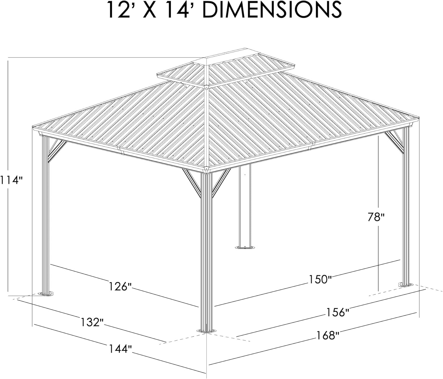 Kozyard Caesar 12'x14' Hardtop Gazebo - Permanent Metal Pavilion with Netting and Shaded Curtains for Patio, Backyard, and Deck - Galvanized Steel Outdoor Aluminum Canopy, Double Roof Gazebo (Grey)
