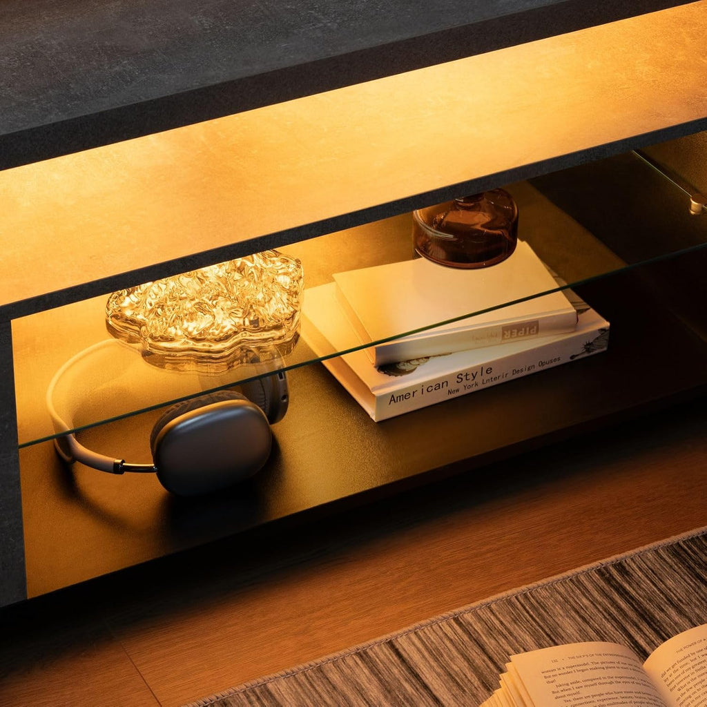 Cubehom Grey TV Stand, LED TV Stand Modern Entertainment Center for Living Room LED Console Table for TV LED TV Cabinet for 65 inch TV