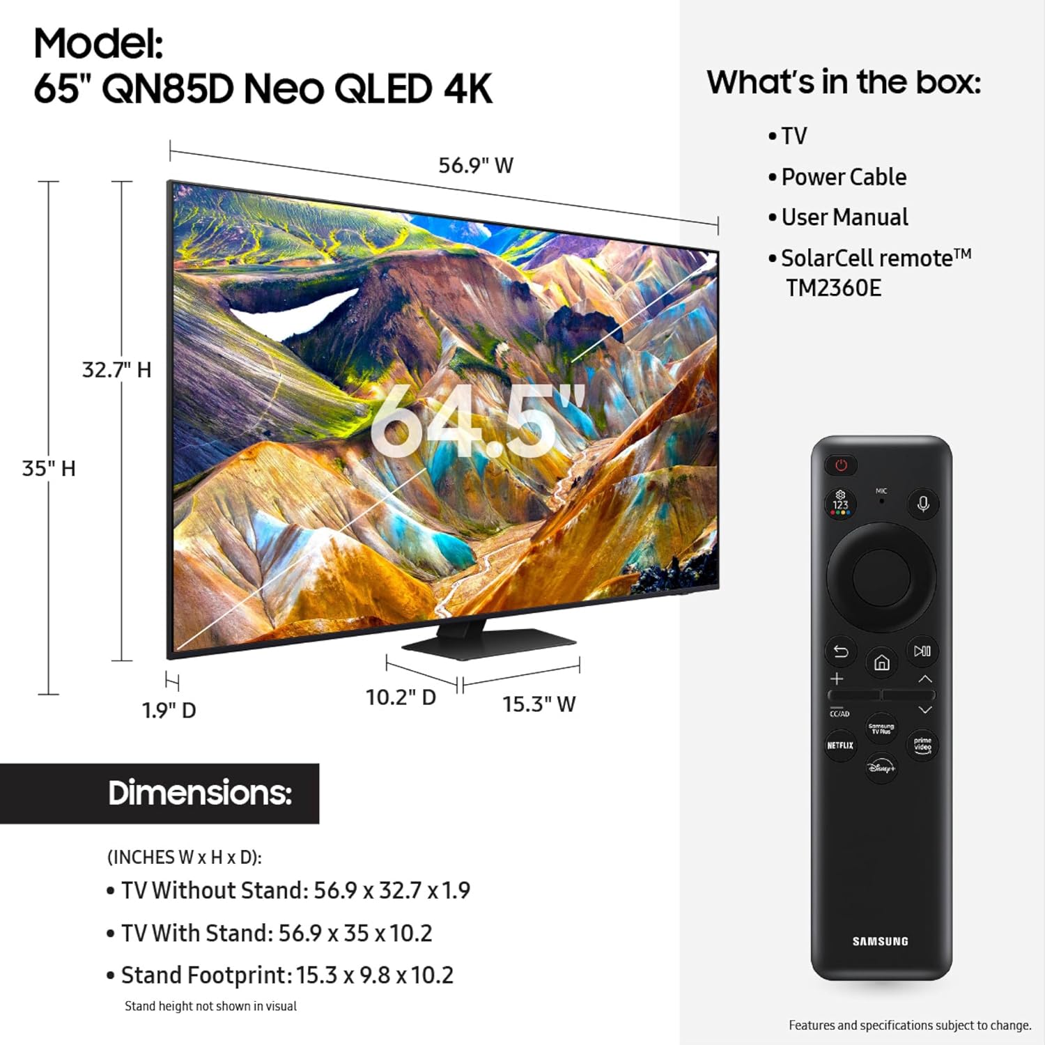 Samsung (Refurbished 65-Inch Class QLED 4K QN85D Series Neo Quantum HDR Smart TV (QN65QN85D, 2024 Model) (Renewed)