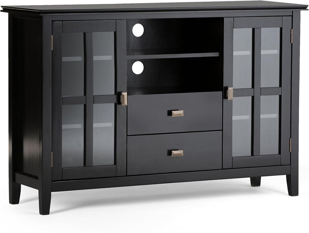 SIMPLIHOME Artisan TV Stand - 53 inch Wide Solid Wood Tall Media Console in Black, Contemporary Entertainment Center for Living Room for TVs up to 60 Inches with Drawers and Cable Management