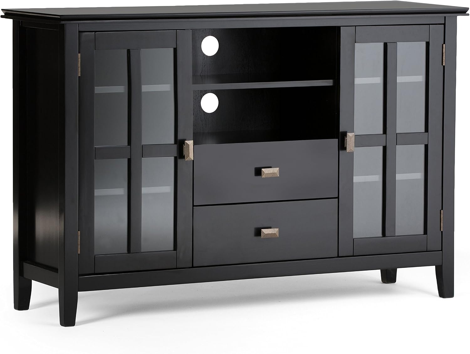 SIMPLIHOME Artisan TV Stand - 53 inch Wide Solid Wood Tall Media Console in Black, Contemporary Entertainment Center for Living Room for TVs up to 60 Inches with Drawers and Cable Management