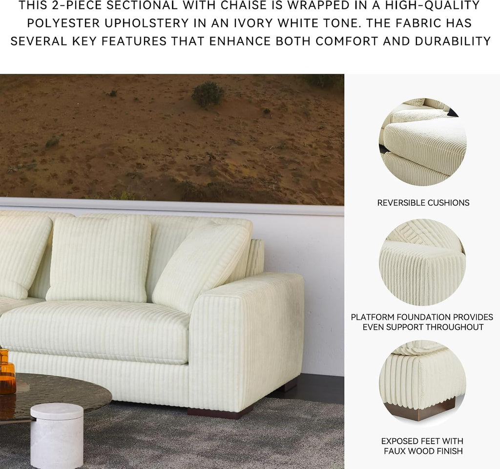 Signature Design by Ashley Lindyn Contemporary L-Shaped 2-Piece Sectional with Chaise for Living Room, White