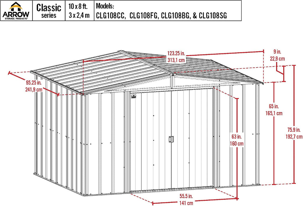 Arrow Sheds Amazon Exclusive Classic 10' x 8' Charcoal Steel Storage Shed with Included Floor Frame Kit