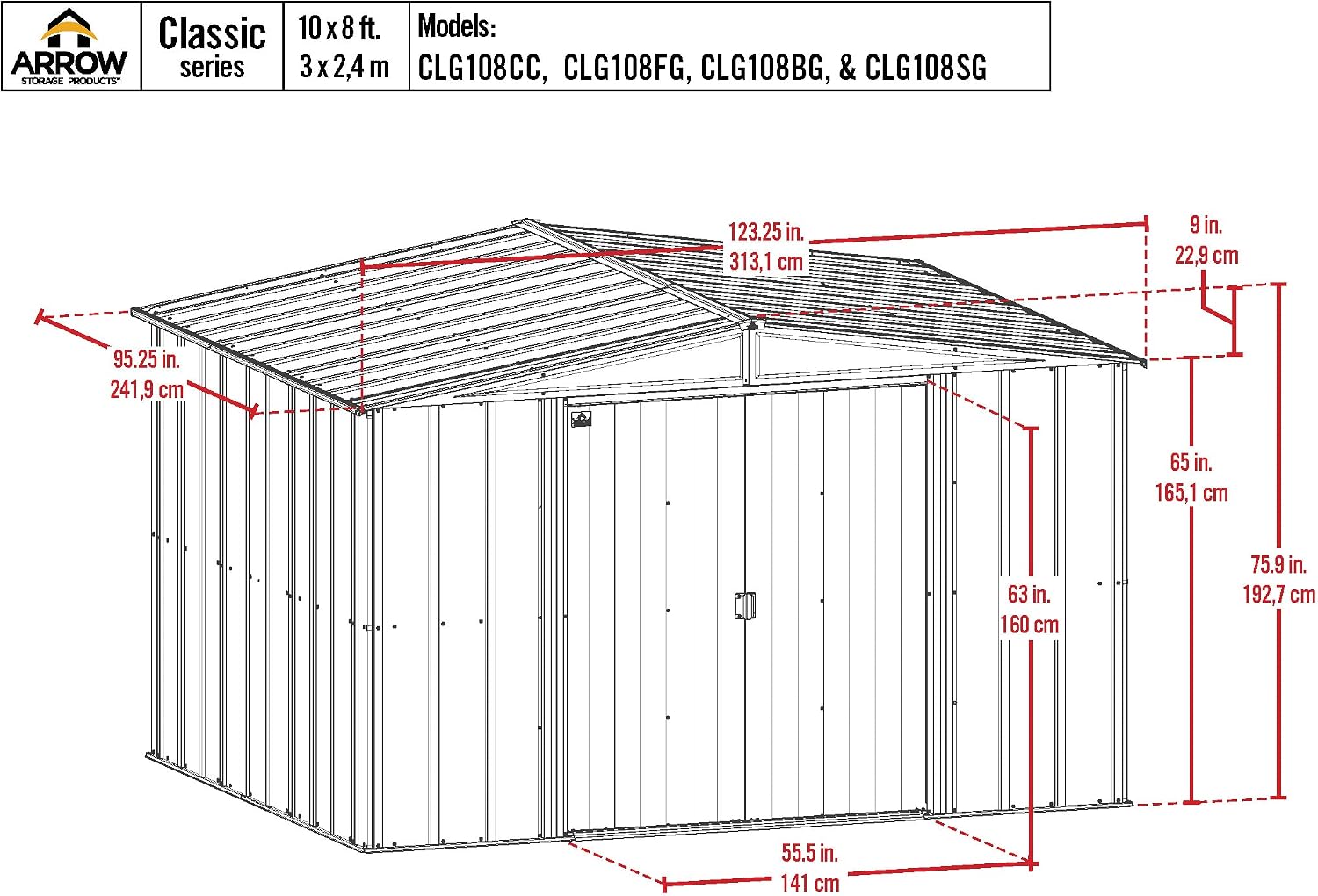 Arrow Sheds Amazon Exclusive Classic 10' x 8' Charcoal Steel Storage Shed with Included Floor Frame Kit