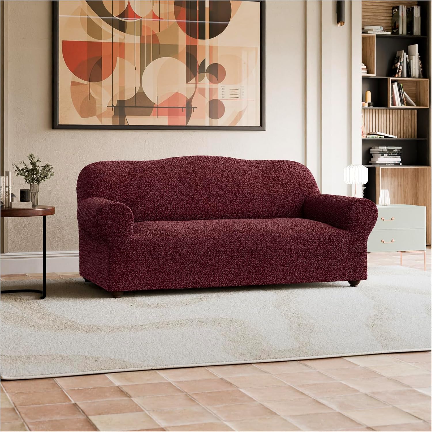 PAULATO BY GA.I.CO. Stretch Armchair Cover - Sofa Slipcover - Loveseat Slipcover - 1-Piece Form Fit Washable Protector for Pet - Mille Righe Collection - Bordo (64'-85' Wide)