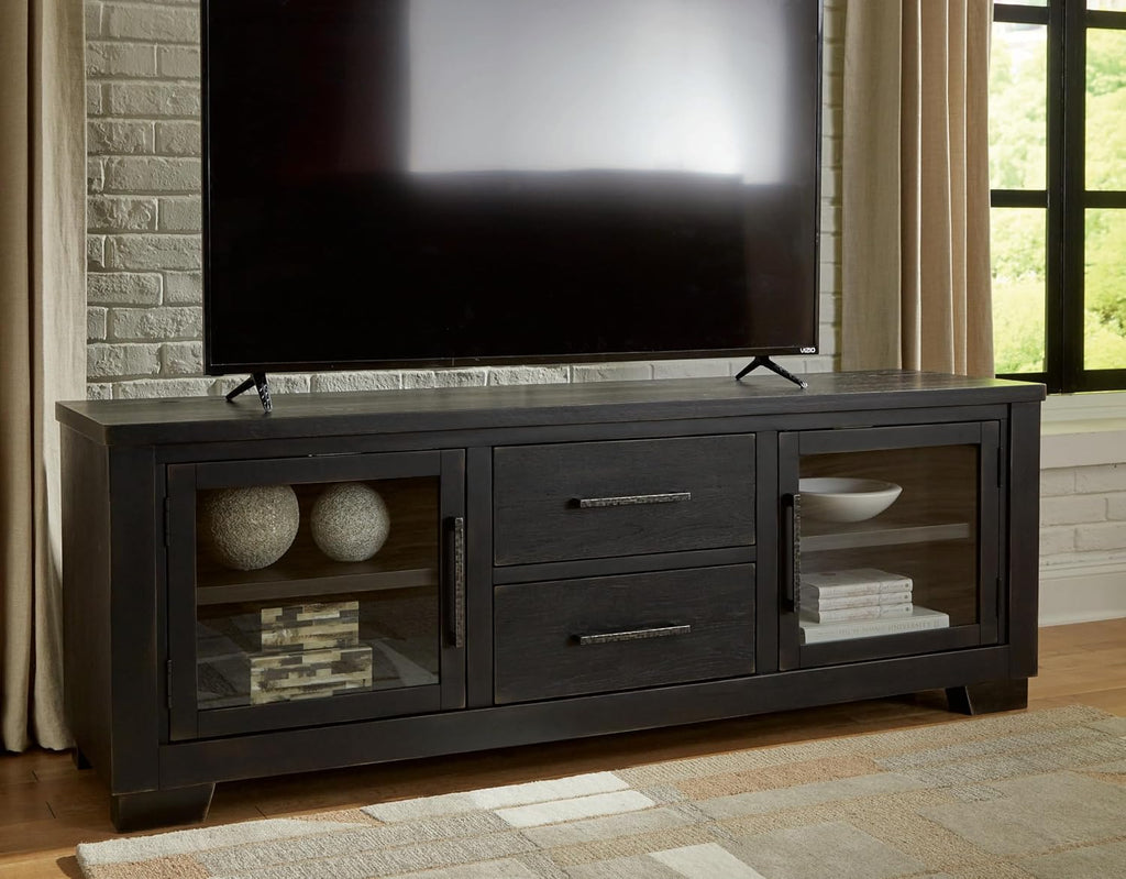 Signature Design by Ashley Galliden Urban 2-Drawer 80' TV Stand for TVs up to 91' with Adjustable Shelves, Cabinets, Cord Openings, Black
