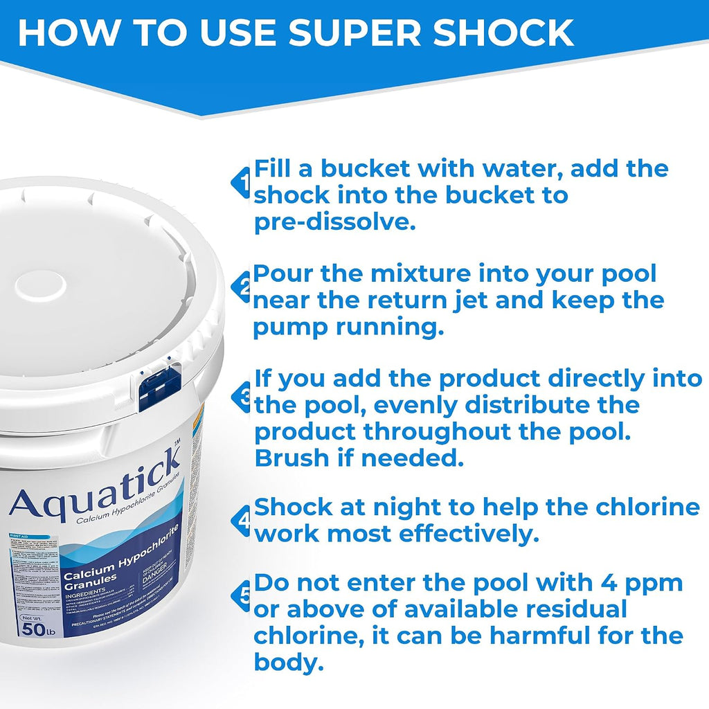 Pro-Grade Chlorine Pool Shock, 68% Cal-Hypo Granular Sanitizer, Prevents Bacteria & Algae, Restores Crystal Clear Water - Shock Treatment, Swimming Pool Chemical - 50Lb