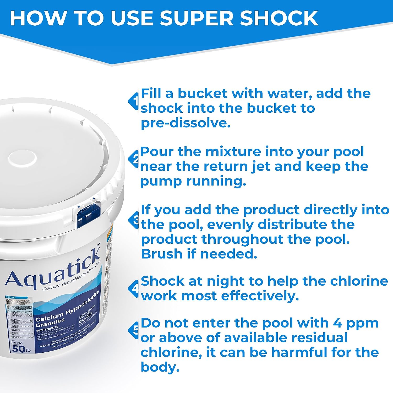 Pro-Grade Chlorine Pool Shock, 68% Cal-Hypo Granular Sanitizer, Prevents Bacteria & Algae, Restores Crystal Clear Water - Shock Treatment, Swimming Pool Chemical - 50Lb