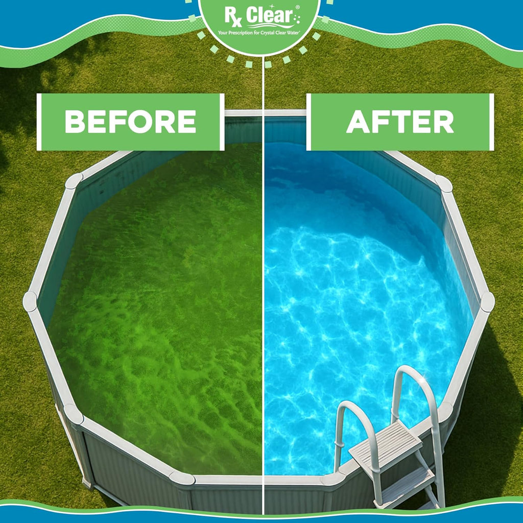 Rx Clear Algae Prevention Maintenance Kit | 3-Month Supply | Three 18 fl. Ounce Bottles of 50% Algaecide | 30 One Pound Bags of Super Shock - 68% Calcium Hypochlorite | for Pools Up to 25,000 Gallons