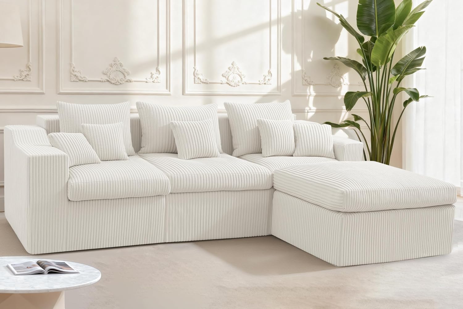 Homguava Modular Sectional Couches for Living Room,101' Cloud Couch with L-Shape Chaise,Comfy Sofa Living Room Couch with Deep Seat,No Assembly (Cordury Beige)