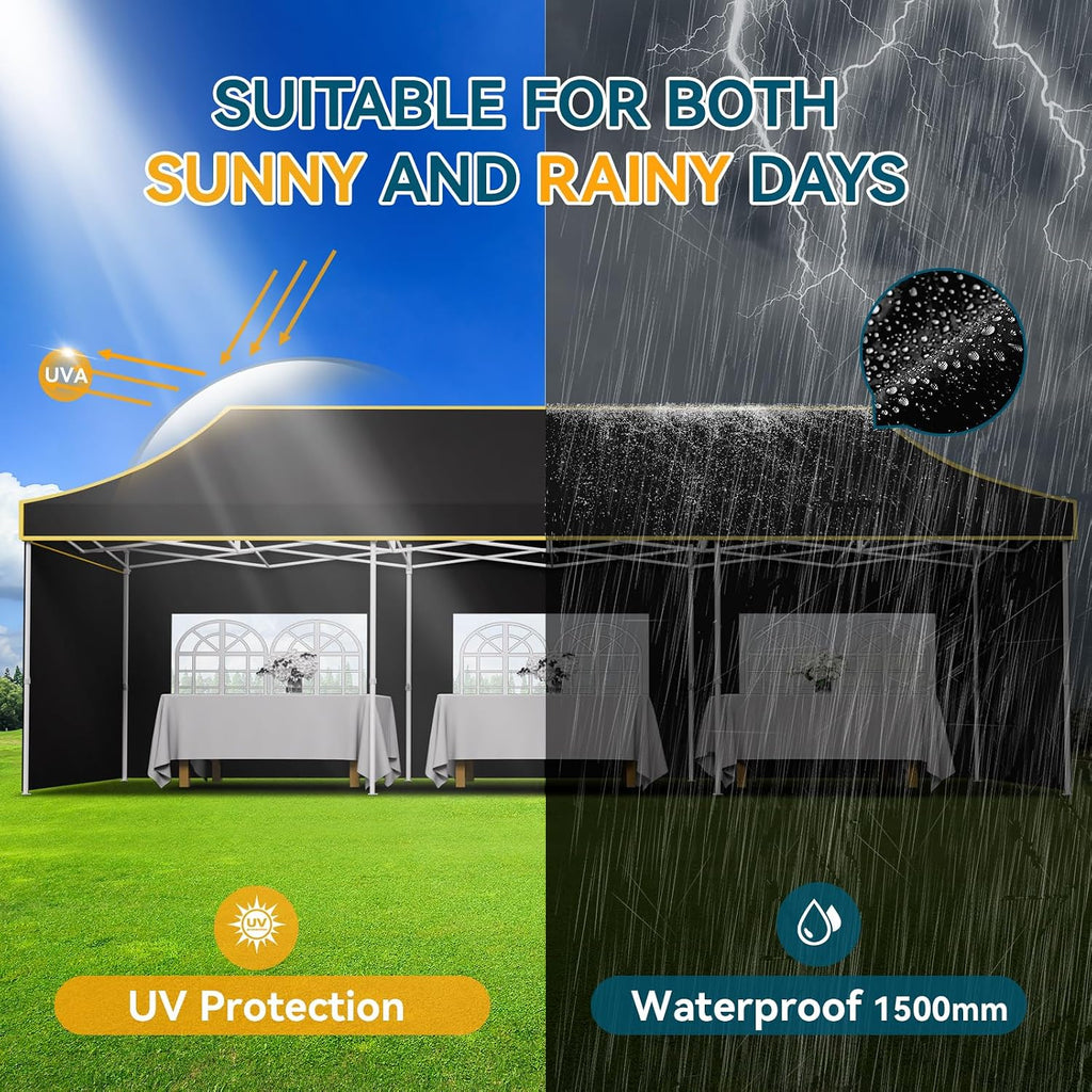 Hoteel 10x30 Pop Up Canopy Tent Heavy Duty with 5 Sidewalls, Waterproof Party Tent, Easy Set-up Commercial Instant Tents with Roller Bag & Sandbags, Hexagonal Leg (1-Year Warranty)