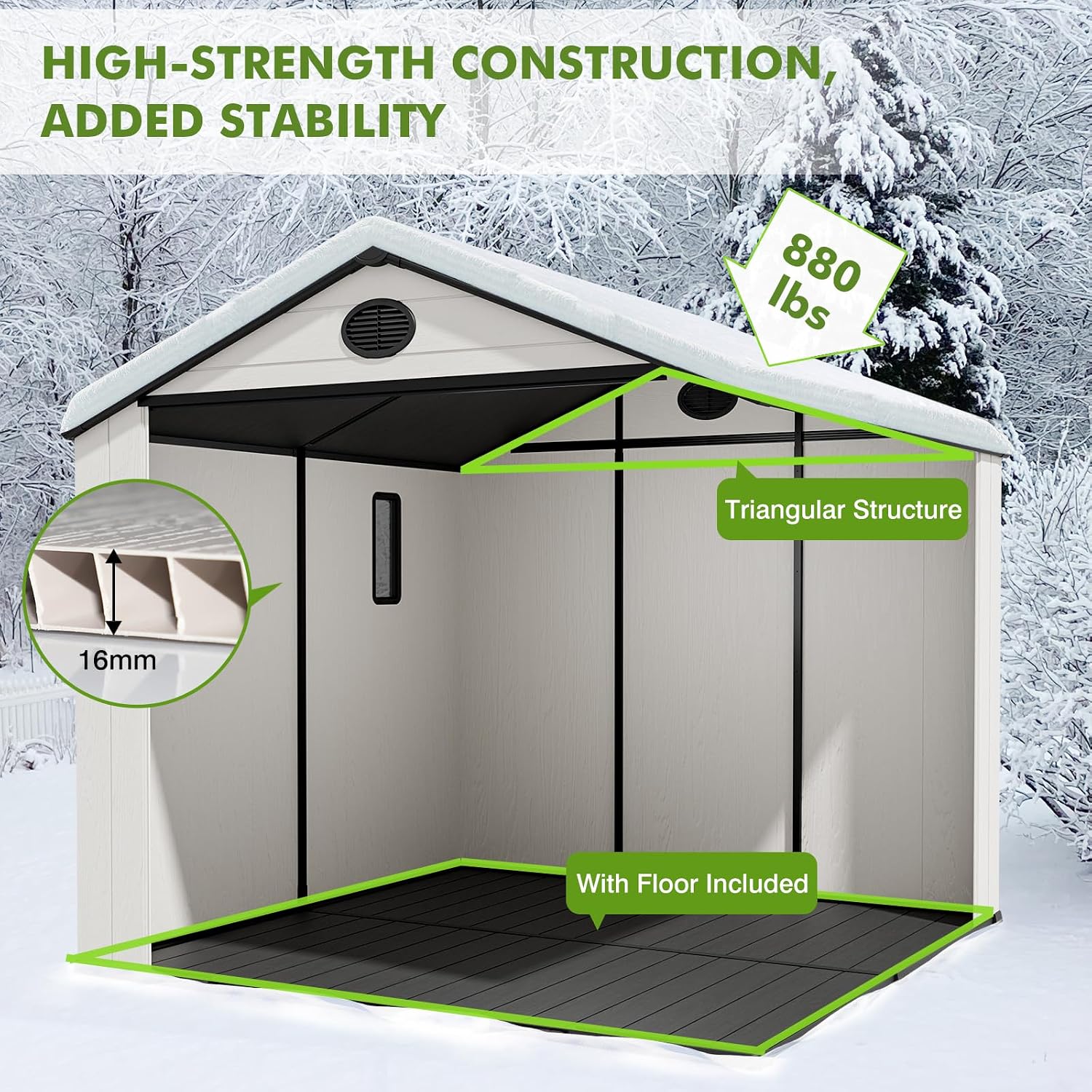 COOS BAY 8x8 Outdoor Storage Shed with Floor, Lockable Doors, All-Weather Resin Garden Tool Shed, White/Gray