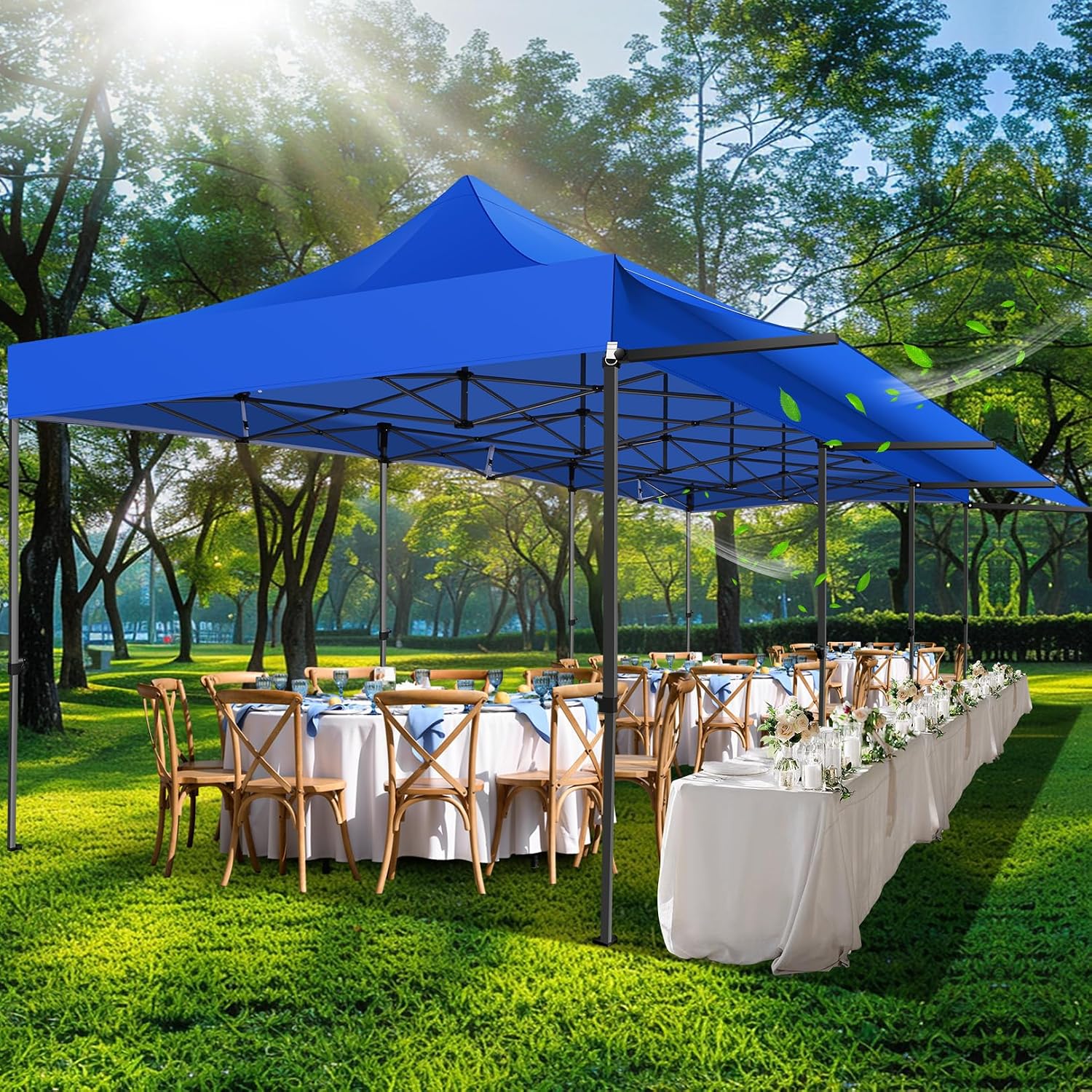 COBIZI 10x30 Pop Up Canopy Tent with Awning,Heavy Duty Canopy UPF 50+ All Season Wind Waterproof Commercial Outdoor Street Vendors Party Tents for Parties Canopy with Roller Bag(10 x 30 ft Blue)