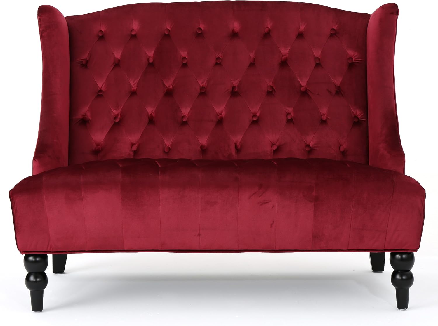 Modern Tufted Velvet Wingback Loveseat, Tufted Velvet 2 Seat Couch Sofas with High Back Thick Padded Cushioned Seats for Living Room, Victorian Style, Wine red