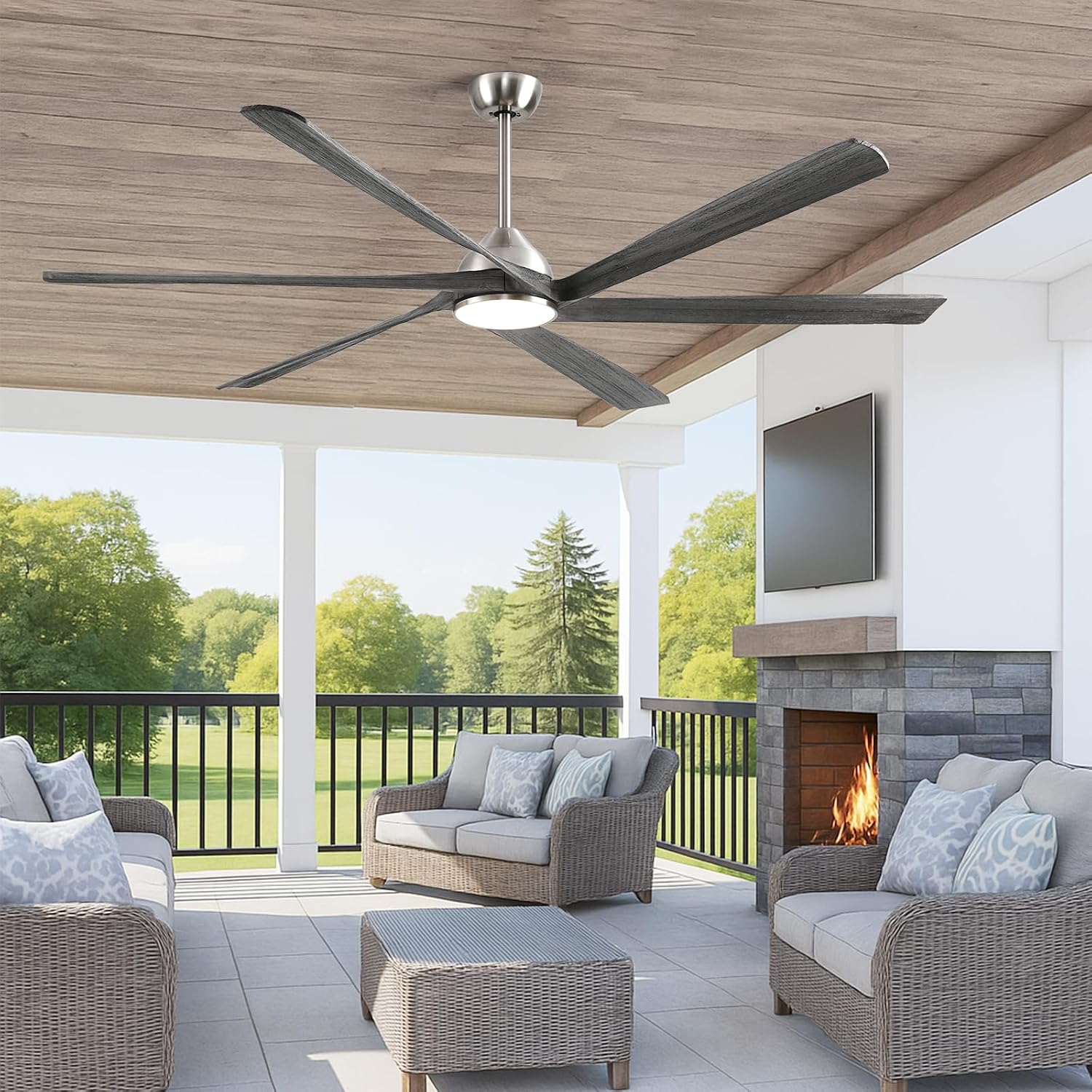 72 Inch Outdoor Smart Ceiling Fan with Light, Alexa App Remote Control, 6 Solid Wood Propeller Blade, High CFM Quiet Reversible DC Motor, Modern Farmhouse for Indoor Living Room Exterior Patio