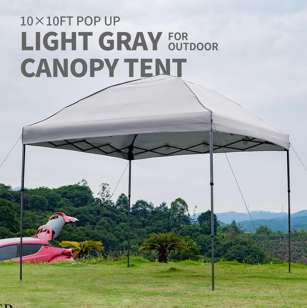10x10 Pop Up Canopy Tent with 2 Sidewalls, Easy Up Canopy Outdoor Party Sun Shade Tent Portable Gazebo for Beach Camping Events with Carry Bag and 4 Sand Bags