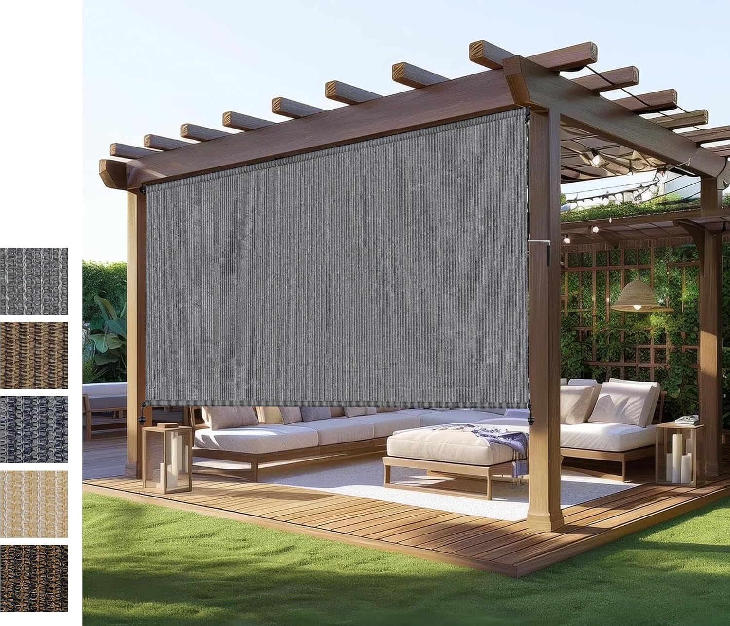 Outdoor Roller Shades,Exterior Cordless Patio Shades Roll Up Blinds for Porch Gazebo Pergola Backyard,Outdoor Blinds for Patio Privacy Screen Protection UV Sun Blocking Fade-Resistant 10ft Wide x 8 H
