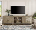 WAMPAT Farmhouse TV Stand for 100 Inch TV, 3-in-1 TV Console Table for 75/80/85/90 Inch TV, Entertainment Center with Glass & Wood Door, Kitchen Sideboard Buffet Cabinet for Dining Room, Wash Grey
