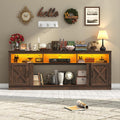 jiteentarou Farmhouse TV Stand for 85/90/95 Inch TV, 32'Tall Entertainment Center w/LED Light, Large Media Console Cabinet w/Barn Doors & Adjustable Shelves for Living Room, Brown