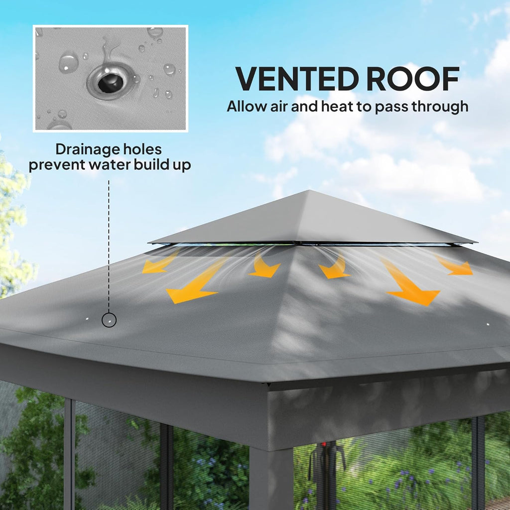 Outsunny 11' x 11' Pop Up Canopy, Outdoor Patio Gazebo Shelter with Removable Zipper Netting, Instant Event Tent w/ 114 Square Feet of Shade and Carry Bag for Backyard, Garden, Dark Gray