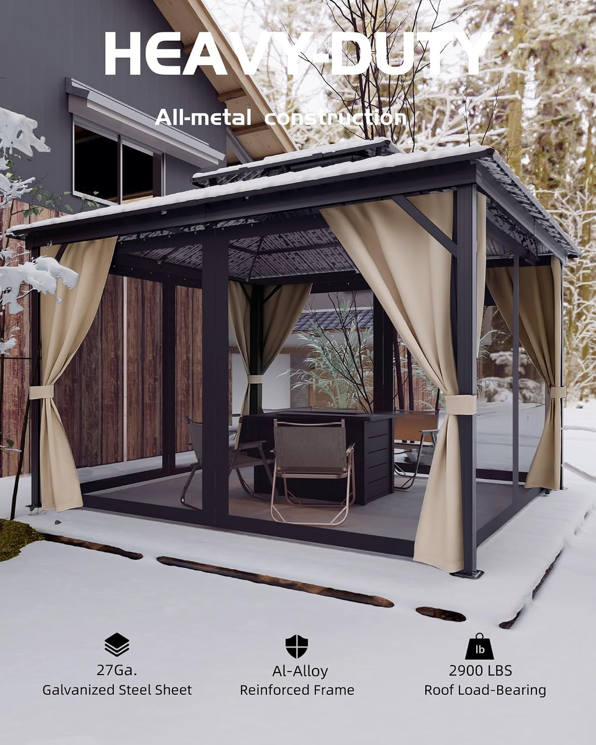 Takywep 10 x14Ft Hardtop Gazebo for All Weather, Outdoor Gazebo with Double Metal Roof, Aluminum Frame Gazebo with Net and Curtain, Heavy Duty Canopy for Patio, Deck, Backyard, Lawn, and Garden