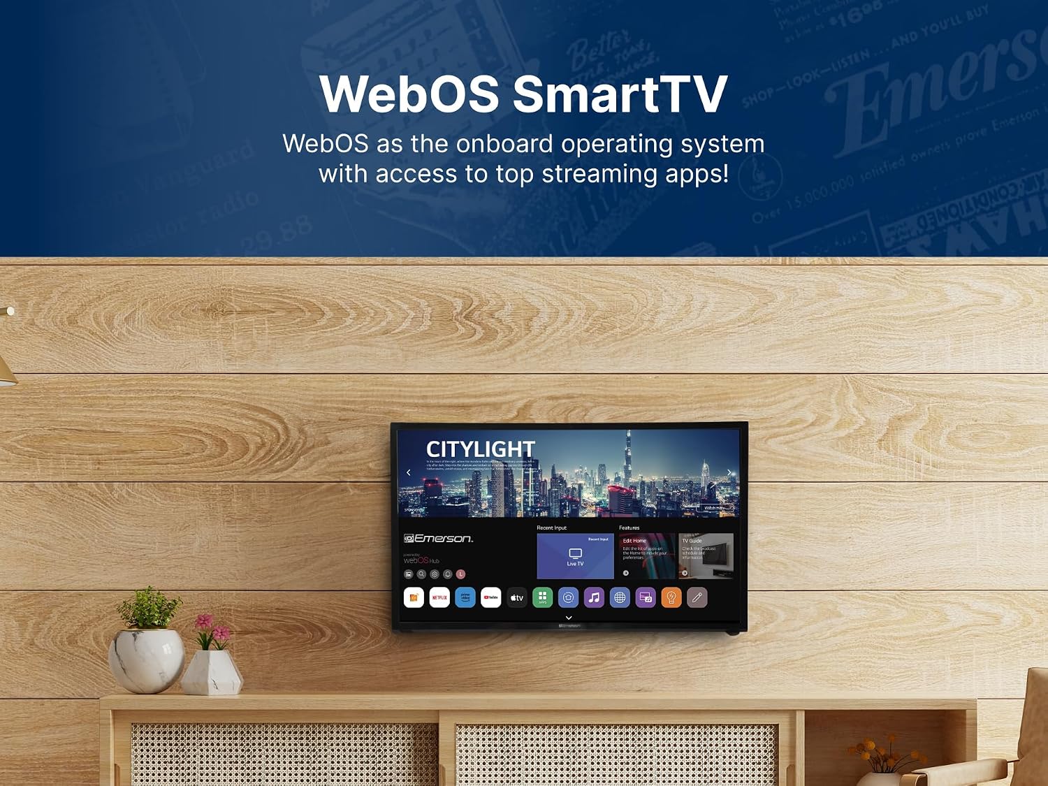 Emerson ESTD-2400 24' Class HD Smart TV with Built-in DVD Player | 720p LED Display, Wi-Fi Streaming, HDMI, USB & RCA Inputs | Space-Saving Design, Wall Mountable, Includes Remote Control