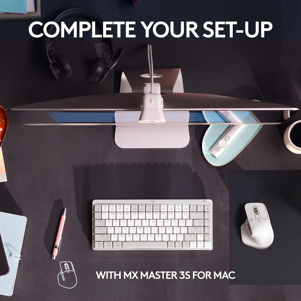 Logitech MX Mechanical Mini for Mac Wireless Illuminated Keyboard, Low-Profile Performance Switches, Tactile Quiet Keys, Backlit, Bluetooth, USB-C, Apple, iPad - Pale Grey