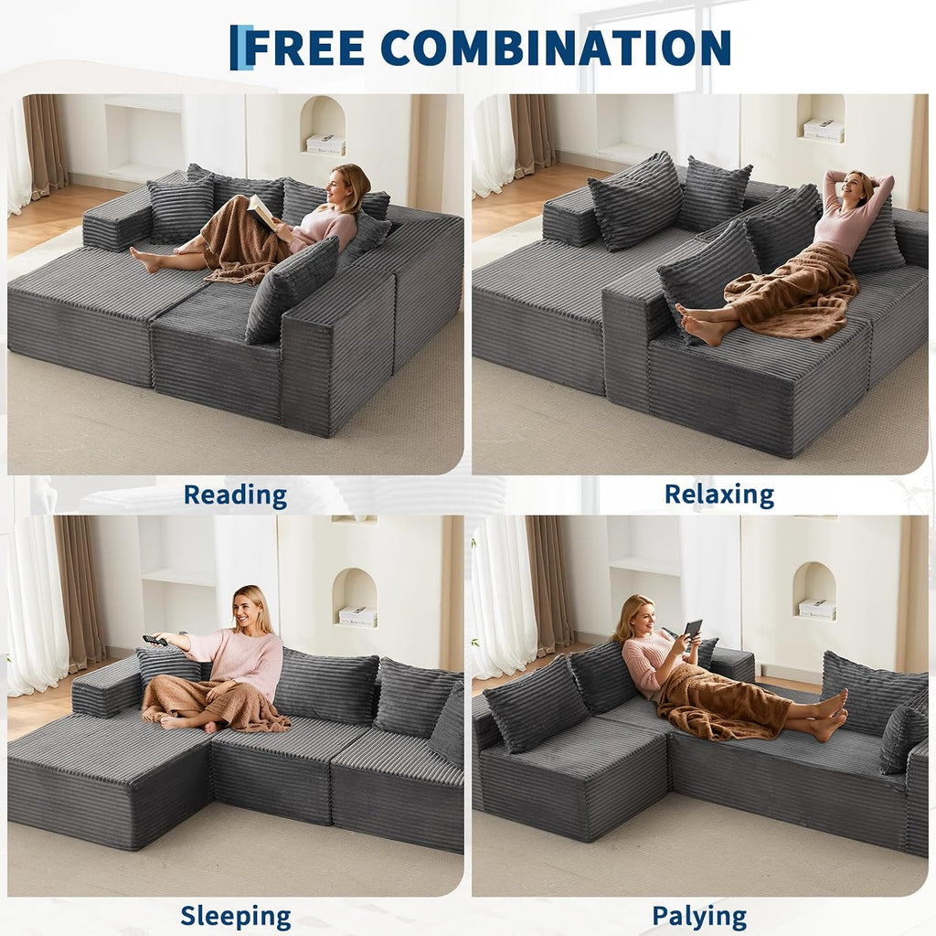Garvee 108' Comfy Cloud Sectional Couch with Chaise, L Shaped Boneless Sofa | Gray Couches for Living Room, Modular Sofa Couch & Bed, No Assembly Required, (Gray, Left Facing Chaise)