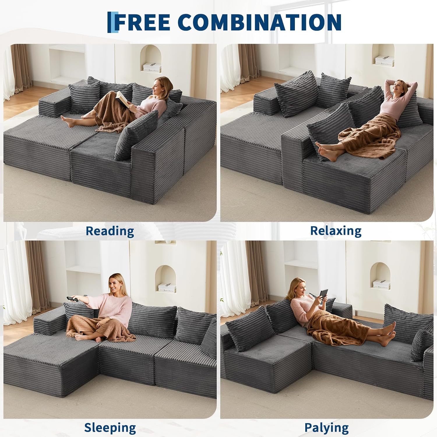 Garvee 108' Comfy Cloud Sectional Couch with Chaise, L Shaped Boneless Sofa | Gray Couches for Living Room, Modular Sofa Couch & Bed, No Assembly Required, (Gray, Left Facing Chaise)