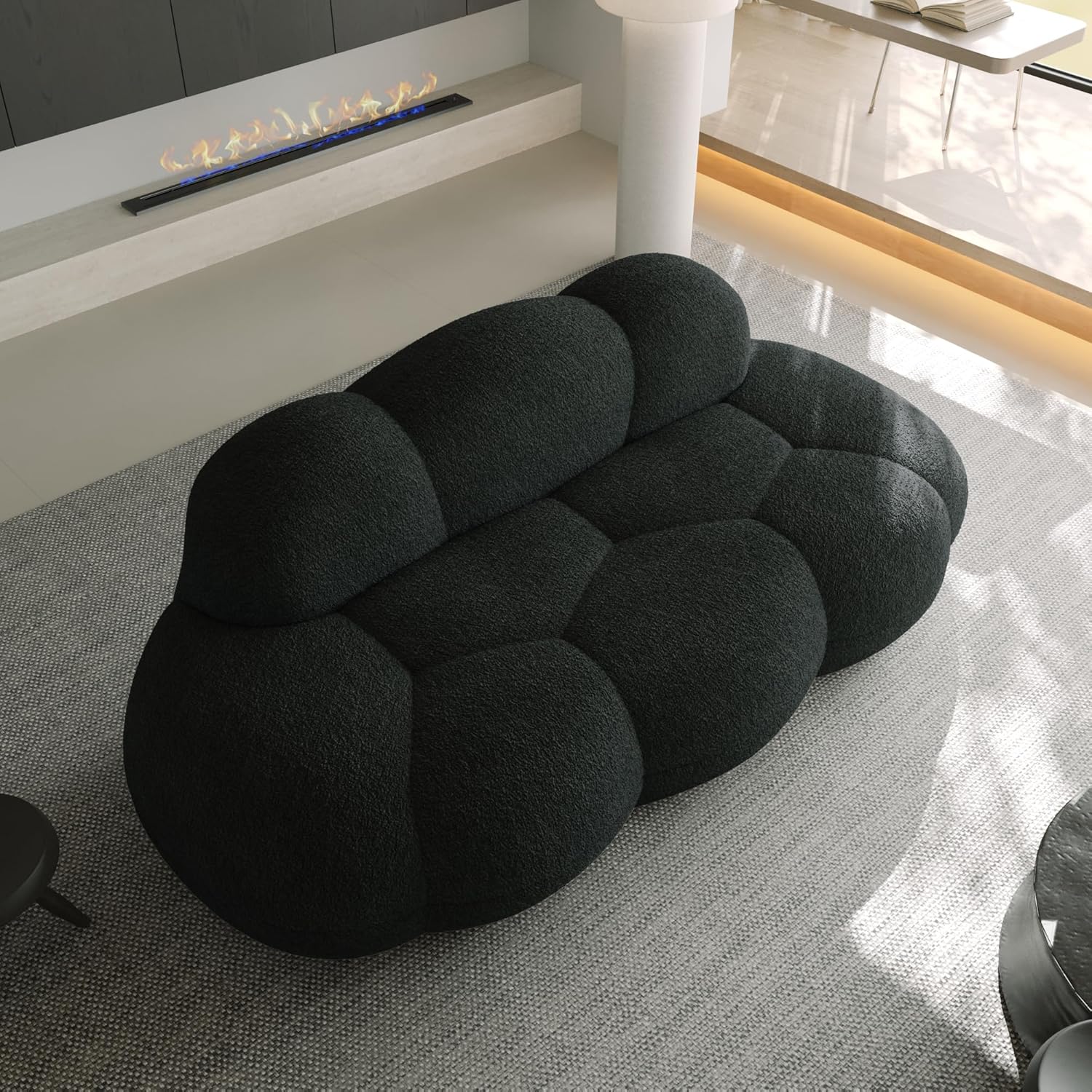 JACH Boneless Cloud Couches for Living Room Apartment, Modern Comfy Upholstered Sofa, Modern Leisure Sofa, Upholstered Couch for Bedroom, Small Space (Black, No Assembly Required)