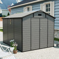 8x10 ft Outdoor Resin Storage Shed with Floor, Waterproof Plastic Garden Shed with Lockable Door, 2 Side Windows and Full-Length Ridge Skylight, All-Weather Tool Sheds for Backyard, Patio, Lawn