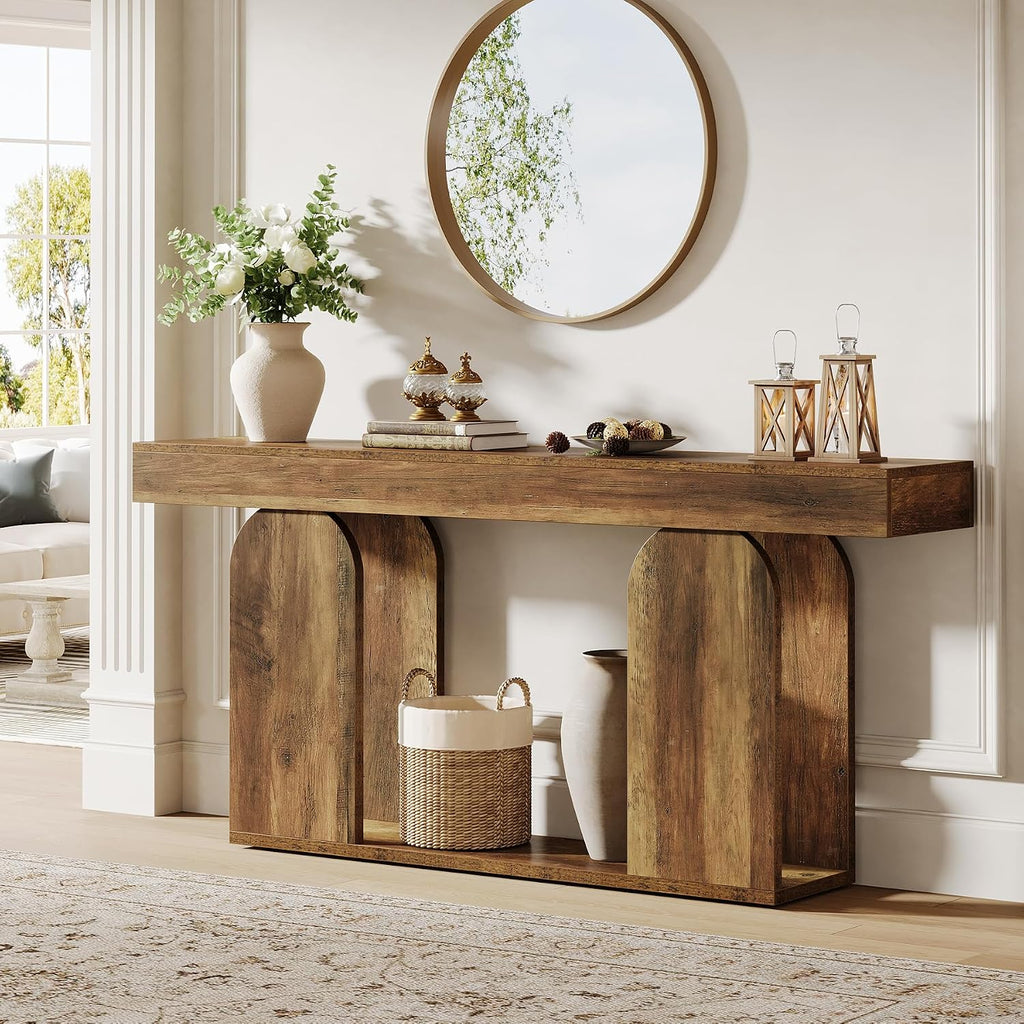 Tribesigns 70.9-Inch Extra Long Sofa Table, Farmhouse Console Tables with Wood Frame and Storage Shelf, 2-Tier Wood Table Behind Couch for Living Room, Hallway, Foyer, Vintage Brown