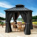 Double Roof Metal Pavilion, 8x8FT, Black and Grey, Sturdy and Spacious Outdoor Shelter, New Model for Garden, Patio, or Backyard