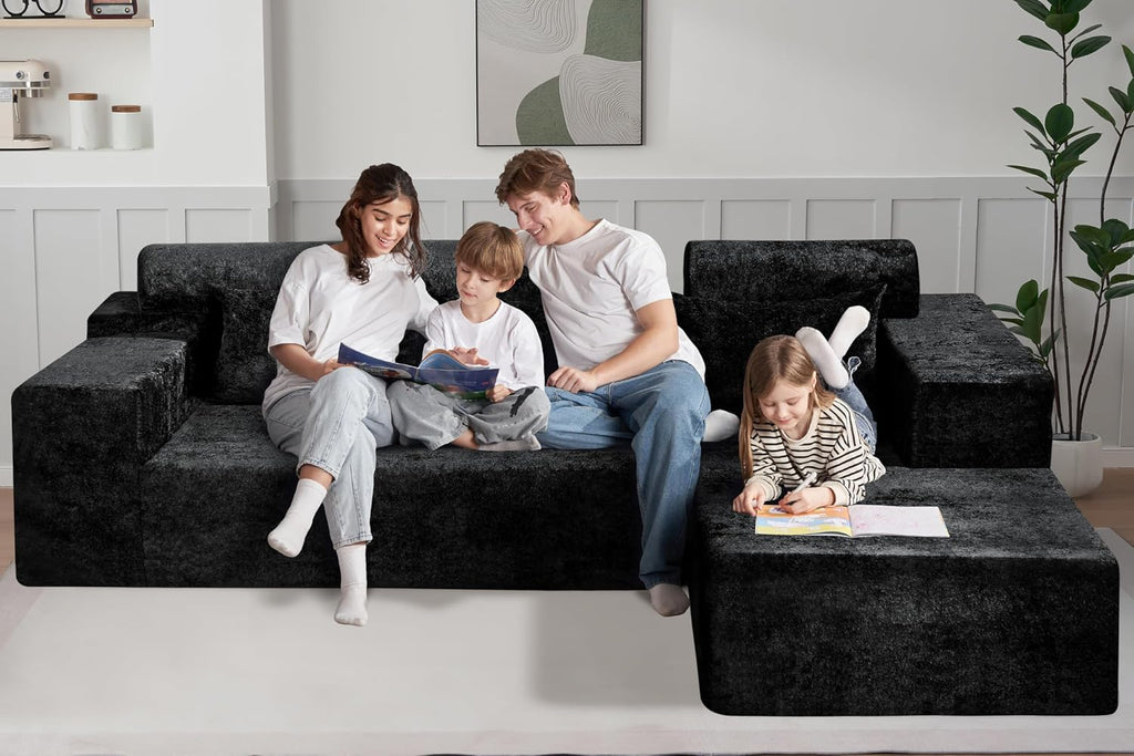 HABUTWAY 105' L-Shape Modular Sectional Sofa Couch for Living Room,No Assembly Required,Modular Comfy Sofa with Deep Seat for Living Room Bedroom,Luxury Distressed Velvet(Right,Black)