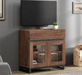 WAMPAT Modern TV Stand with Glass Doors for 26-40 inch TVs, Entertainment Center Console with Drawer and Metal Base for Living Room, Bedroom, Brown