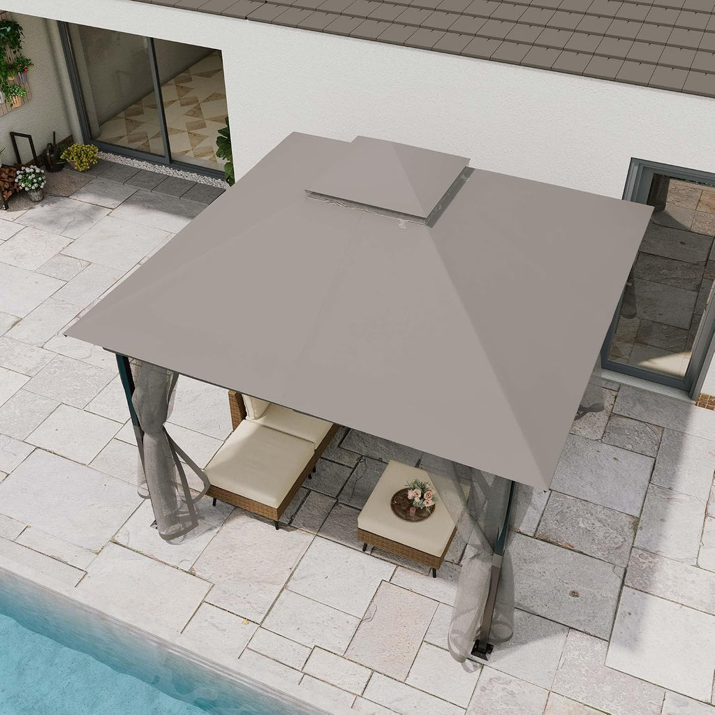 LAUSAINT HOME 10'x10' Outdoor Patio Gazebo with Mosquito Netting, Double Roof Outdoor Gazebo Pavilion Shelter for Backyard, Garden, Lawn, Wedding (Grey)