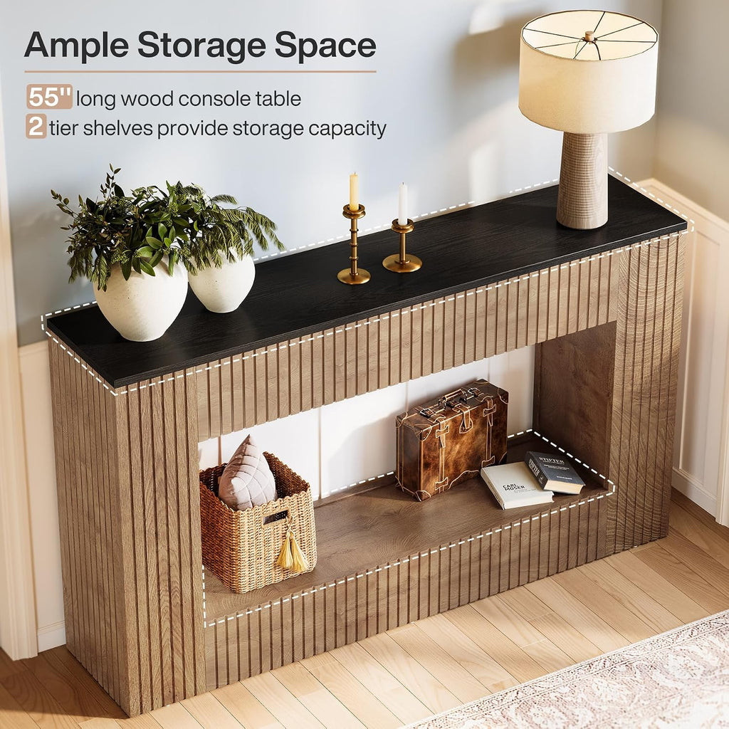 Tribesigns Modern Console Table, 55-Inch Wood Entryway Table with Storage, Narrow Long Sofa Table Behind Couch Table for Living Room, Foyer, Hallway, Brown